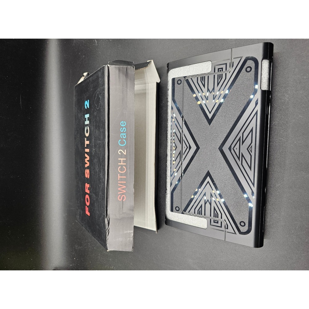 Nintendo Switch 2 Protective Case Hardshell Geometric X Design Black Grey New